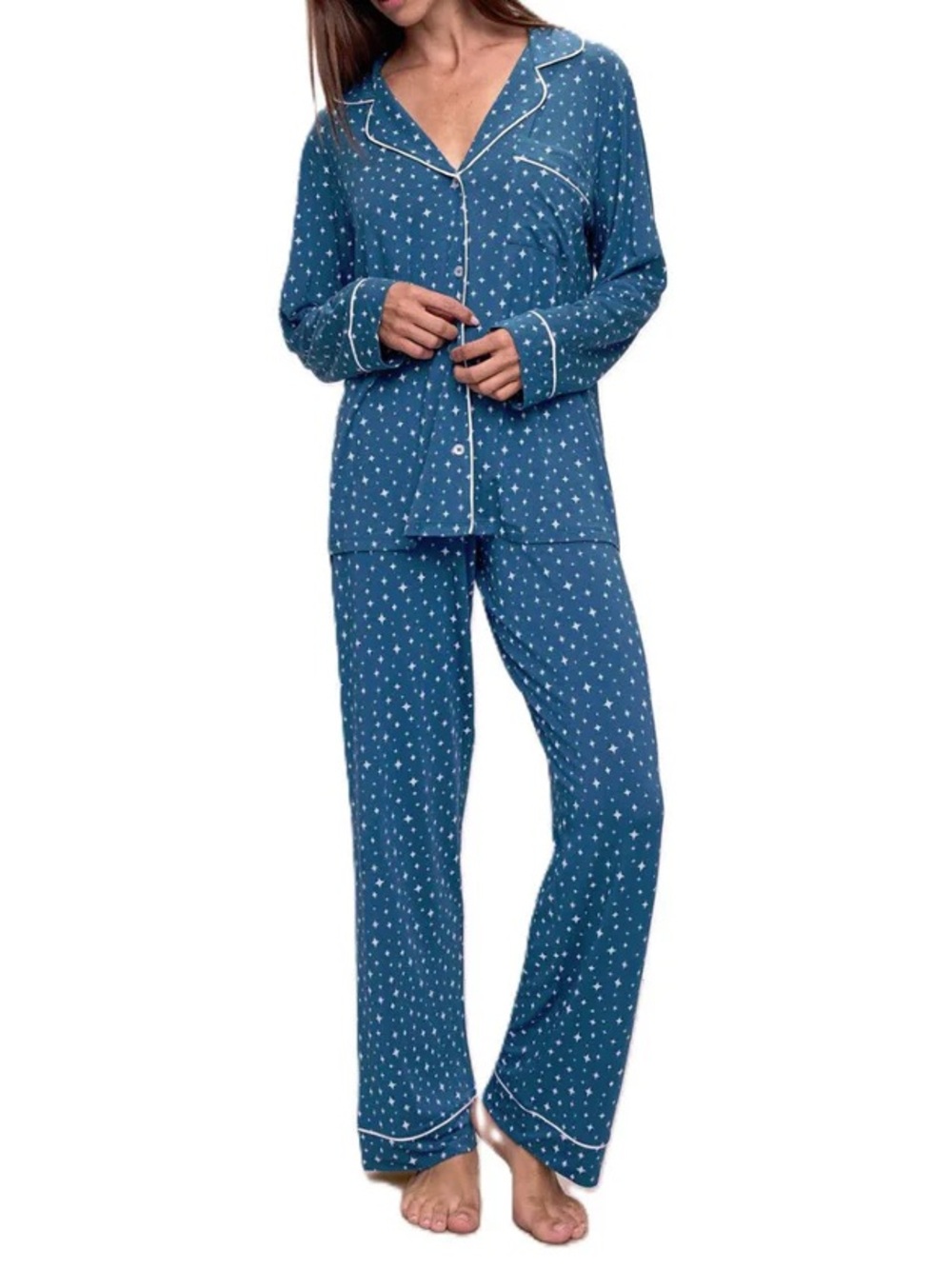 NEW Eberjey Gisele Printed Long PJ Set in Festive Lights Sz S
